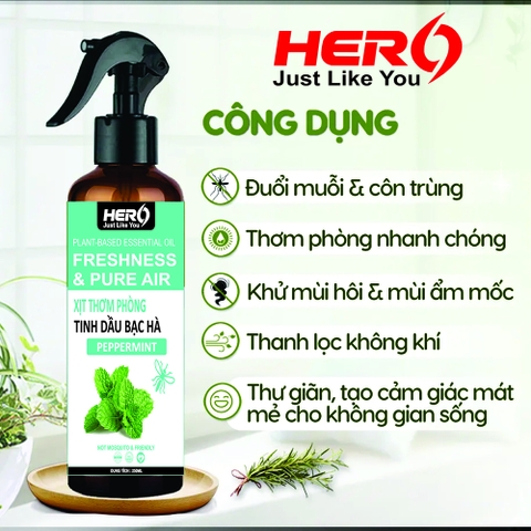Xịt Thơm Phòng - Xua Đuổi Côn Trùng Hero - Hương Bạc Hà