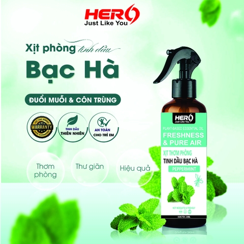 Xịt Thơm Phòng - Xua Đuổi Côn Trùng Hero - Hương Bạc Hà