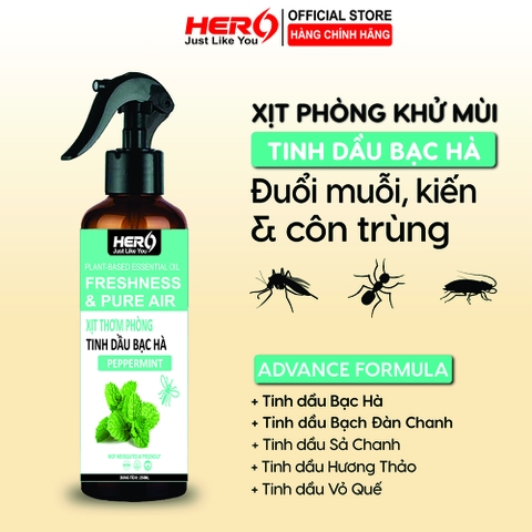 Xịt Thơm Phòng - Xua Đuổi Côn Trùng Hero - Hương Bạc Hà
