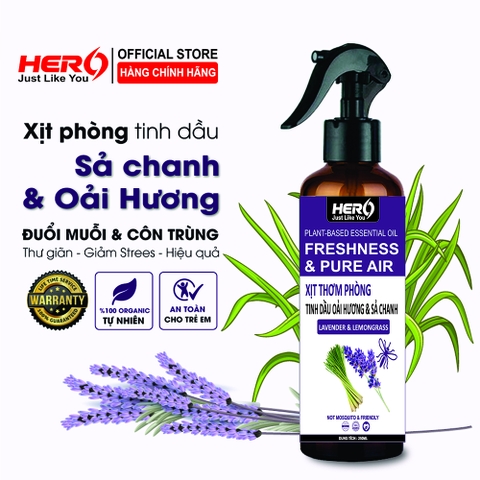 Xịt Thơm Phòng - Xua Đuổi Côn Trùng Hero - Hương Sả Chanh & Oải Hương