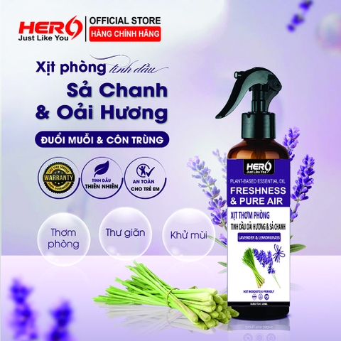Xịt Thơm Phòng - Xua Đuổi Côn Trùng Hero - Hương Sả Chanh & Oải Hương