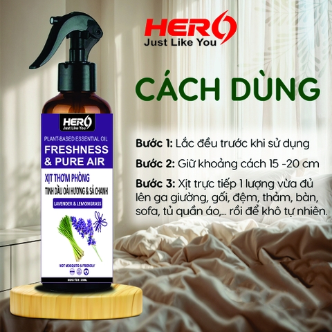 Xịt Thơm Phòng - Xua Đuổi Côn Trùng Hero - Hương Sả Chanh & Oải Hương