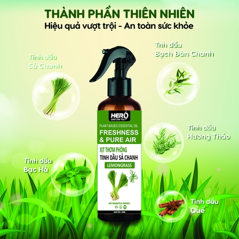 Xịt Thơm Phòng - Xua Đuổi Côn Trùng Hero - Hương Sả Chanh