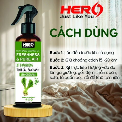 Xịt Thơm Phòng - Xua Đuổi Côn Trùng Hero - Hương Sả Chanh
