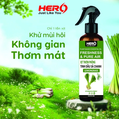 Xịt Thơm Phòng - Xua Đuổi Côn Trùng Hero - Hương Sả Chanh