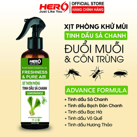 Xịt Thơm Phòng - Xua Đuổi Côn Trùng Hero - Hương Sả Chanh