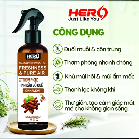 Xịt Thơm Phòng - Xua Đuổi Côn Trùng Hero - Hương Vỏ Quế