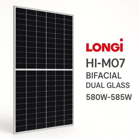 Tấm pin quang điện mặt trời hai mặt kính đôi Longi Hi-MO7-580W-585W
