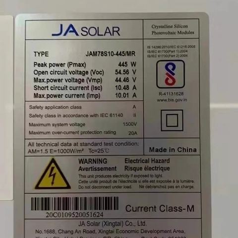 mã Tấm pin mặt trời JA Solar 545W, 550W, 555W