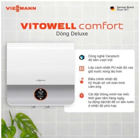 Máy Nước Nóng Viessmann Vitowell Comfort D2 R30 2,5KW-VN Deluxe Gián Tiếp 30 Lít Kiểu Vuông