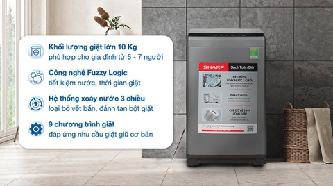 Máy giặt Sharp 10 kg ES-W10NV-GY