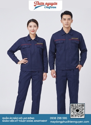 Mẫu trang phục bảo hộ lao động màu xanh đậm thiết kế túi hộp tiện lợi