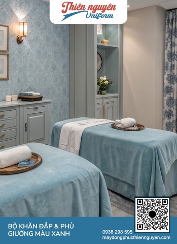 Bộ khăn đăp, khăn trải giường spa màu xanh pastel sang trọng cho các thẩm mỹ viện, dịch vụ chăm sóc sắc đẹp cao cấp