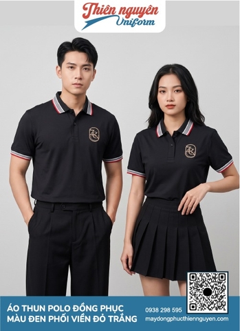 Mẫu áo thun polo màu trắng phối với thiết kế bo dệt tổ ong viền đen đỏ