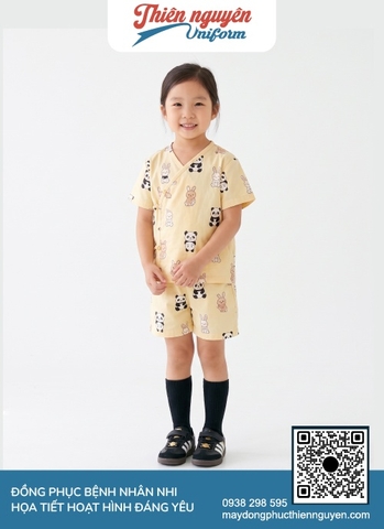 Bộ quần áo bệnh nhân khoa nhi form áo cộc tay phối quần ngắn