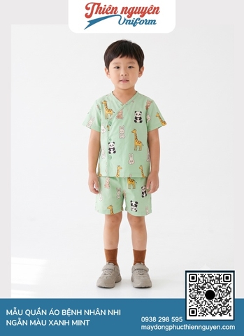 Bộ quần áo bệnh nhân khoa nhi form áo cộc tay phối quần ngắn