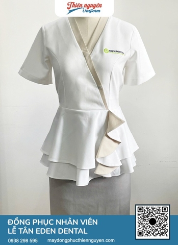 Mẫu đồng phục lễ tân nha khoa EDEN DENTAL kiểu dáng peplum xòe bèo tôn dáng