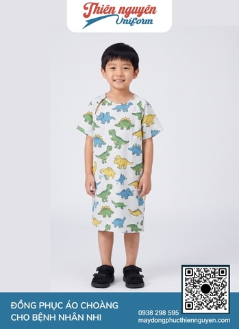 Mẫu áo choàng đồng phục bệnh nhân nhi khoa hậu phẫu thiết kế xẻ vai tháo mở linh hoạt