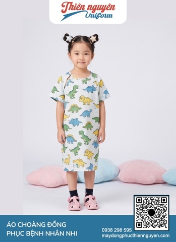 Mẫu áo choàng đồng phục bệnh nhân nhi khoa hậu phẫu thiết kế xẻ vai tháo mở linh hoạt