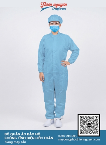 Mẫu quần áo liền thân bảo hộ ngành chế biến với thiết kế che chắn từ phần cổ đến chân