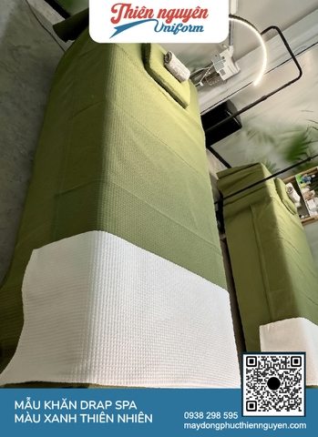 Mẫu khăn drap giường spa đồng bộ màu sắc thiết kế hài hòa phù hợp dịch vụ chăm sóc da, clinic