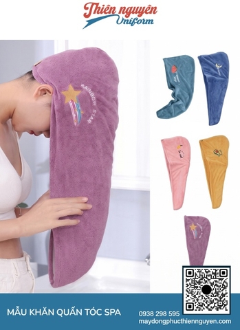 Mẫu khăn quấn tóc với thiết kế dáng dài ôm trọn vòng đầu kết hợp nút cài cố định chắc chắn phía sau