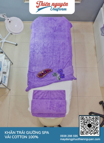 Trọn bộ khăn spa chất liệu cotton 100% màu tím bề mặt êm xốp thấm hút tốt