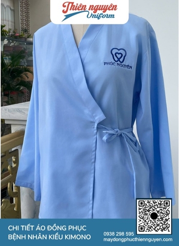Bộ quần áo bệnh nhân kiểu vạt chéo màu xanh dương thiết kế tiện lợi cho bênh nhân dễ dáng thăm khám