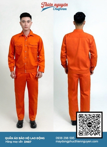 Đồng phục bảo hộ lao động màu cam rực, chất liệu vải kaki dày dặn, chống bào mòn, thấm hút mồ hôi