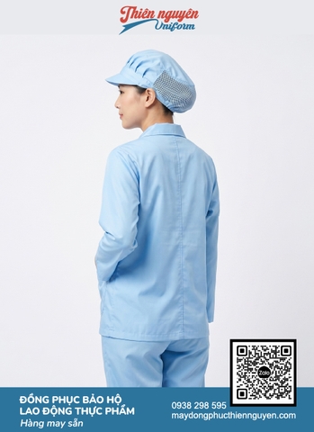 Mẫu quần áo bảo hộ ngành thực phẩm - TN01 màu xanh dương, chất liệu vải kate silk