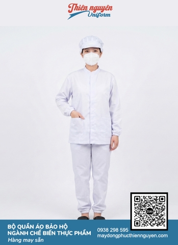 Mẫu quần áo bảo hộ ngành thực phẩm - TN01 màu xanh dương, chất liệu vải kate silk