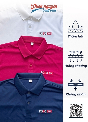 Mẫu áo thun đồng phục cổ trụ màu trơn POSCSN ngắn tay, phom dáng ôm vừa vặn cơ thể