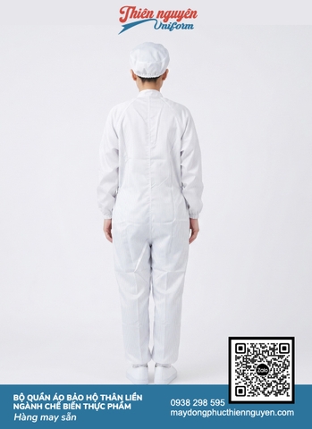 Mẫu quần áo liền thân bảo hộ ngành chế biến với thiết kế che chắn từ phần cổ đến chân