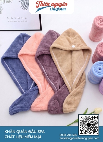 Khăn quấn tóc spa thiết kế mũ quấn thông minh kèm nút cài cố định phía sau giúp người dùng thoải mái di chuyển