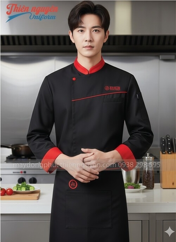 Áo bếp nam màu đen phối đỏ
