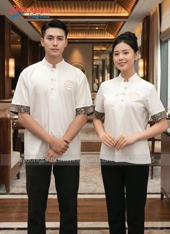 Áo đồng phục nhân viên nhà hàng Nhật màu trắng