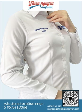 Mẫu đồng phục áo sơ mi ô tô An Sương với thiết kế slim fit tôn dáng tinh tế vừa vặn cơ thể