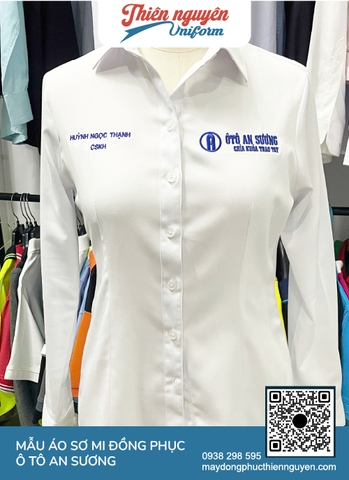 Mẫu đồng phục áo sơ mi ô tô An Sương với thiết kế slim fit tôn dáng tinh tế vừa vặn cơ thể