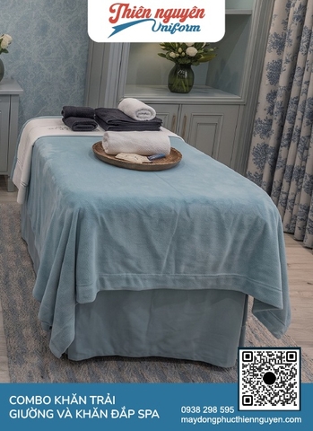 Bộ khăn đăp, khăn trải giường spa màu xanh pastel sang trọng cho các thẩm mỹ viện, dịch vụ chăm sóc sắc đẹp cao cấp