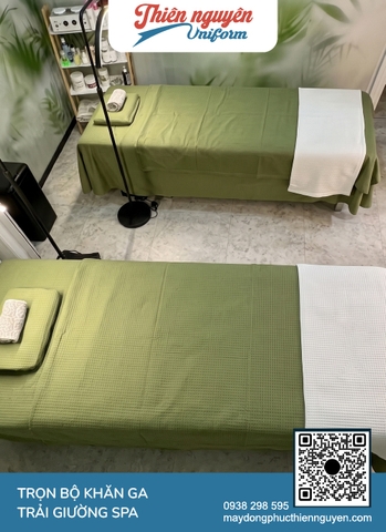 Mẫu khăn drap giường spa đồng bộ màu sắc thiết kế hài hòa phù hợp dịch vụ chăm sóc da, clinic