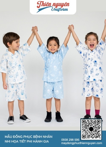 Mẫu trang phục cho bệnh nhân khoa nhi thiết kế cổ chữ V vạt chéo có dây cột tiện lợi