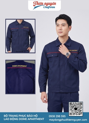 Mẫu trang phục bảo hộ lao động màu xanh đậm thiết kế túi hộp tiện lợi