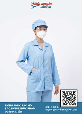 Mẫu đồng phục bảo hộ ngành thực phẩm tay ngắn, kèm mũ bảo hộ