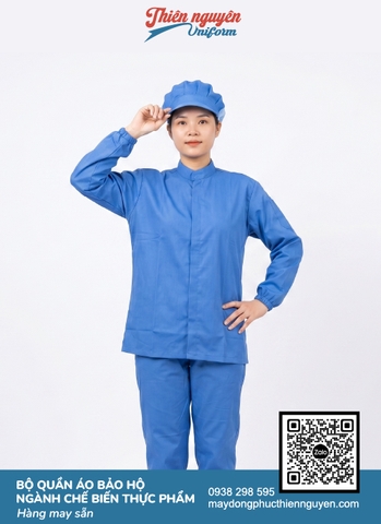 Quần áo bảo hộ lao động ngành thực phẩm với  thiết kế tay dài quần bo chun