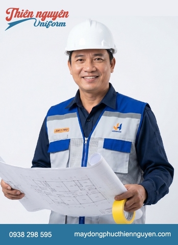 Mẫu áo gile bảo hộ lao động VIETHAN - ENC với chất liệu vải Kaki chống bụi bào mòn kết hợp với vải lưới thoáng mát