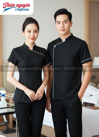 Đồng phục buồng phòng khách sạn cho nam nữ màu đen