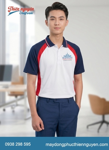 Đồng phục học sinh cấp 3 trường ISHCMC với thiết kế áo thun màu trắng kết hợp với viền chéo màu đỏ, tay áo xanh navy tạo nên tổng thể hài hòa, thẩm mỹ tạo sự năng động, tươi trẻ