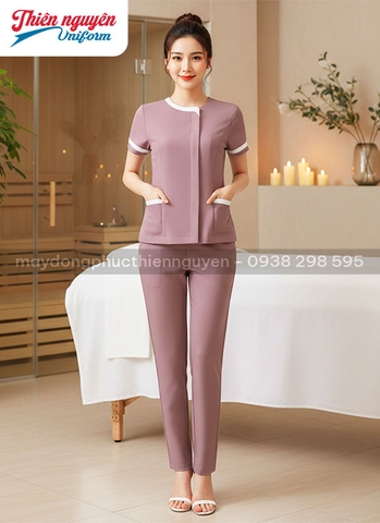 đồng phục kỹ thuật viên spa màu hồng
