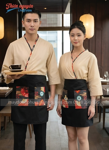 Đồng phục nhân viên nhà hàng Nhật màu be
