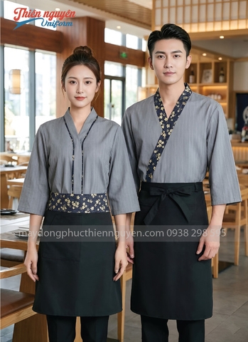 Đồng phục phục vụ nhà hàng Nhật màu xám